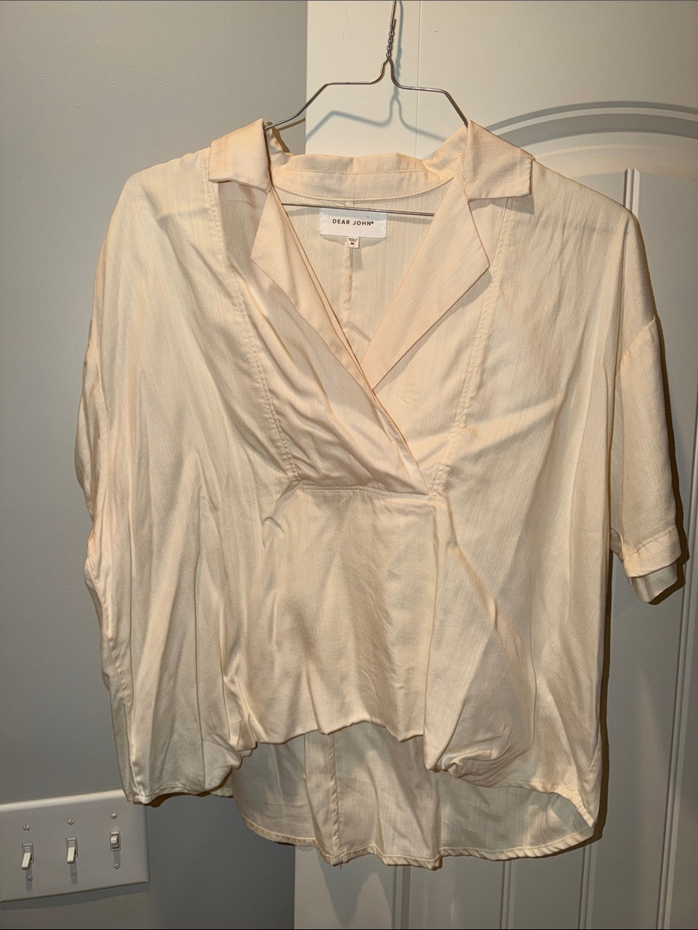 Dear John Cream Wrap-Style Short Sleeve Blouse